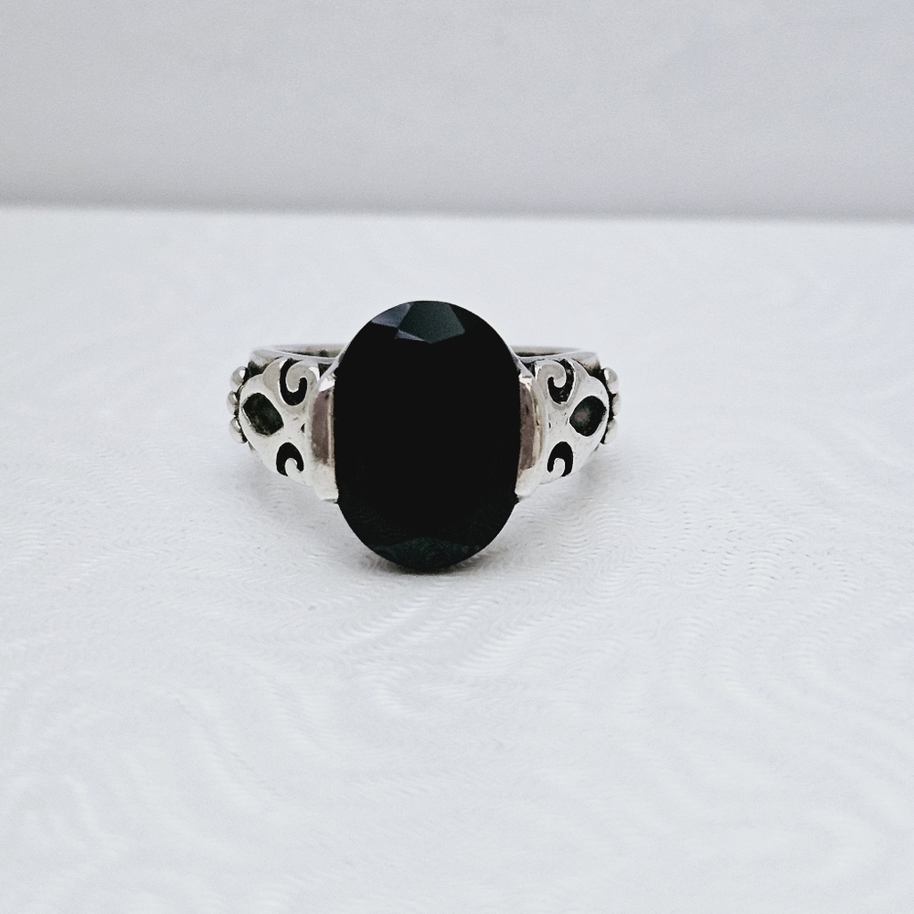 Silpada Sterling Silver Oval Faceted Black Onyx Engraved Ring Size 9.5 R1410